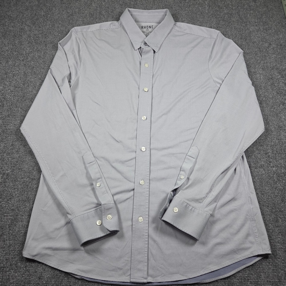 Rhone Men's Commuter Shirt Slim Fit Button Up Performance Gray Stripe Size L